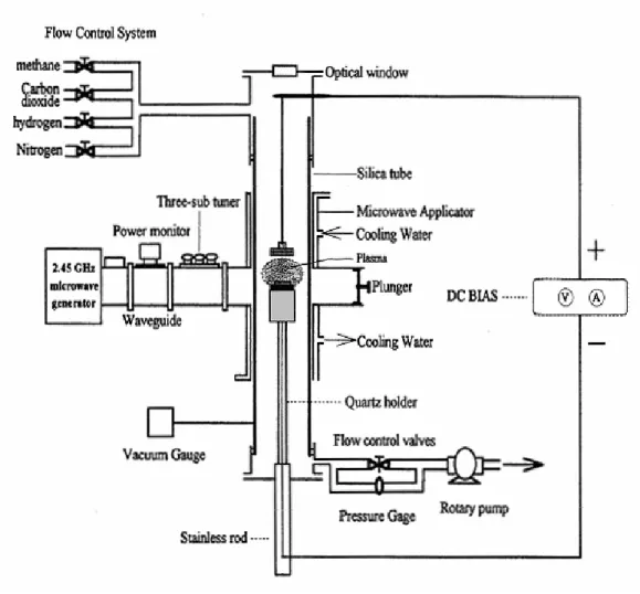 Fig. 3.4 Schematic diagram of the bias assisted microwave plasma chemical vapor  deposition system
