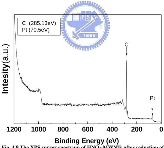 Fig. 4.9 The XPS survey spectrum of HNO 3 -MWNTs after reduction of Pt