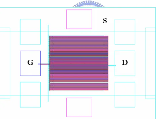 圖 2-5 區域性多指狀背閘極奈米碳管電晶體光罩設計圖 