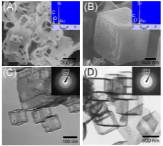Figure 1. Images of I, prepared from SiMe 2 Cl 2 . SEM and EDS (inset) of (A)  Ia and (B) 1b