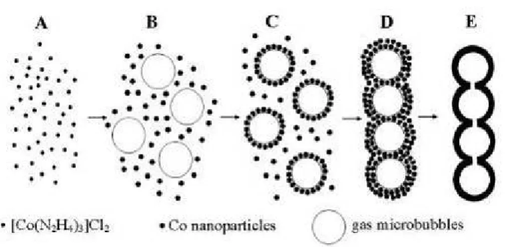 Figure 2-5 Illustration of the formation of the cobalt hollow sphere chainlike structure 