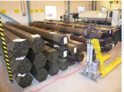 Figure 10) Pipes waiting to be cutted in the new cutting machine (white-colored, seen in the  background to the right)