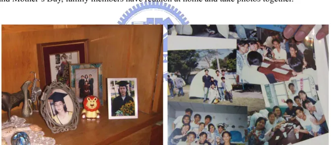 Figure 14 (on the left) Children’s photos displayed by parents  Figure 15 (on the right) Photos of university students having activities 