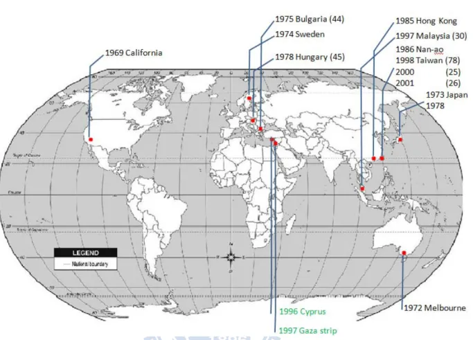 Figure    1    The epidemiology of enterovirus around the world, since 1969. 