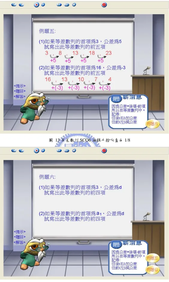 圖 13 等差數列 SCO6 編輯手撥放畫面 1/8 