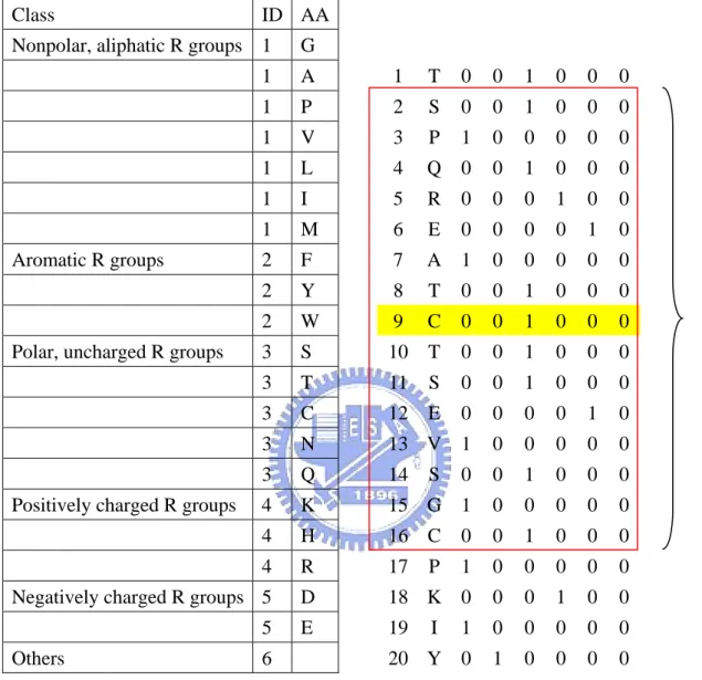 Figure 5. The input vectors called “amino acid properties in binary coding”. 