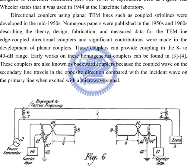 Figure 1.1  The first directional coupler using a quarter-wave-long two-wire  configuration