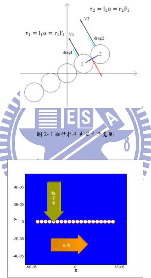 圖 2- 1 磁性粒子串受力示意圖 
