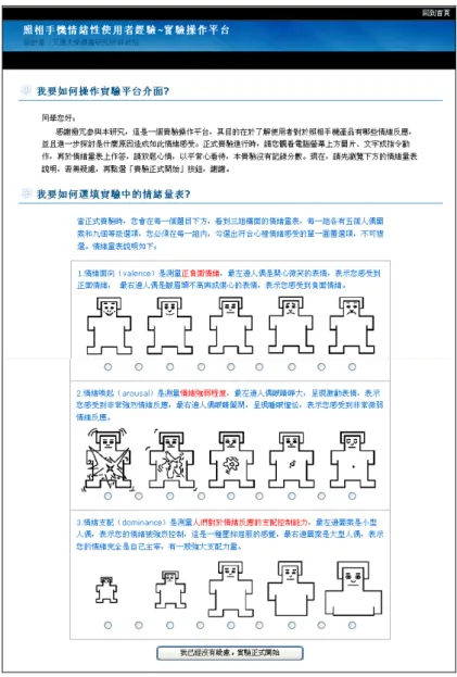 圖 18：實驗平台首頁，操作介面說明 