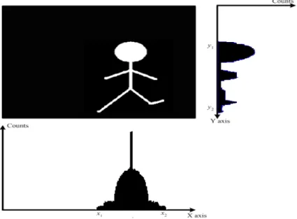 Fig. 3.10 Histogram of binary image projection in X and Y direction. 