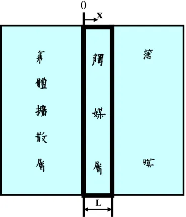 圖 2-1 物理模型示意圖 氣 體 擴 散 層觸媒層x L 0  薄 膜 