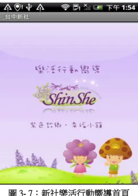 圖 3- 7：新社樂活行動嚮導首頁  資料來源：藍訊科技 