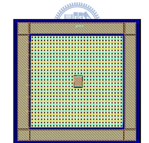 Figure  3.7  Layout  view  of  TSCA  stimulation  chip.  Whole  chip  size  is  0.976mm  x  0.962mm