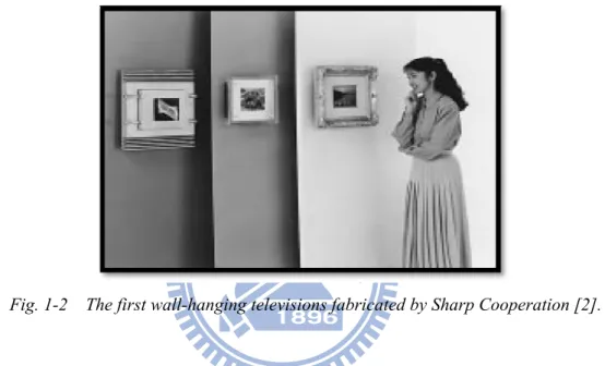 Fig. 1-2    The first wall-hanging televisions fabricated by Sharp Cooperation [2]. 