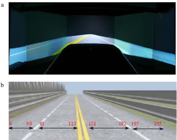 Fig. 2-4: (a) The photomicrograph showed the  simulated high way scene. The  monotonous scene was designed to reduce the visual disturbance