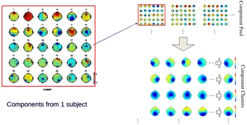 Fig. 2-10: The flowchart of component clustering. Components from all subjects were  classified into several significant clusters