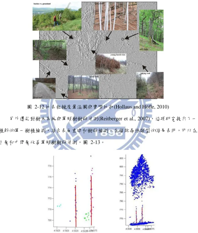 圖  2-12 地表粗糙度暈渲圖與實際地物(Hollaus and Höfle, 2010) 