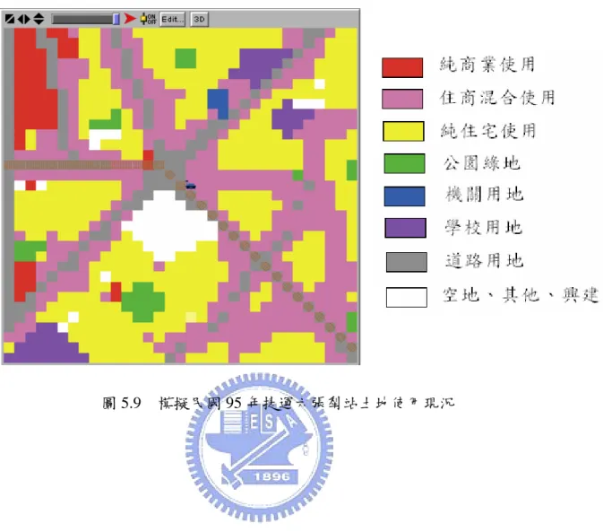 圖 5.9  模擬民國 95 年捷運六張犁站土地使用現況 