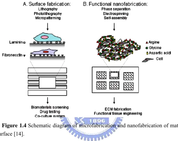 Figure 1.4 Schematic diagram of microfabrication and nanofabrication of material  surface [14]