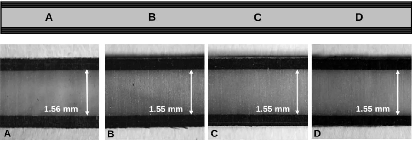 Fig 2.8 Optical microscope images of thickness in sandwich specimen in 100 magnification