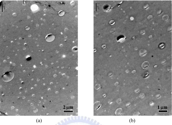 Fig 2.11 TEM images of 10 wt% CTBN/epoxy nanocomposites: (a) in 8000 magnification (b)  in 15000 magnification