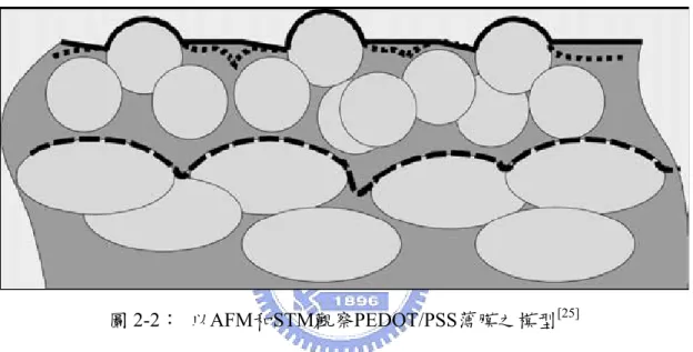 圖 2-2：  以AFM和STM觀察PEDOT/PSS薄膜之模型 [25]