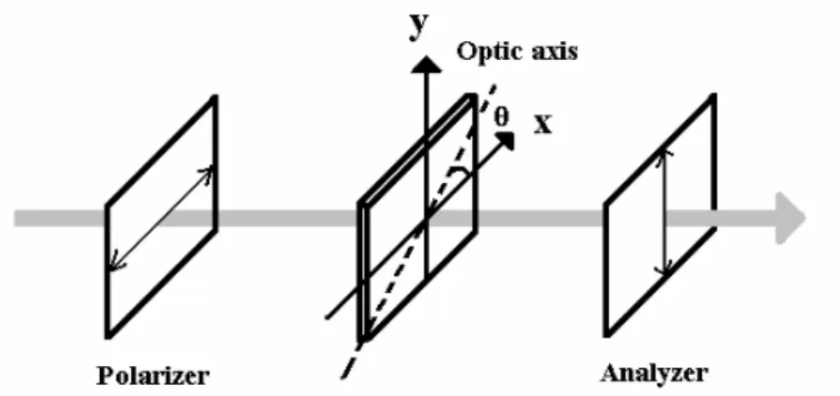 Figure 1-4 An illustration of the LC cell inserted between a pair of crossed polarizers