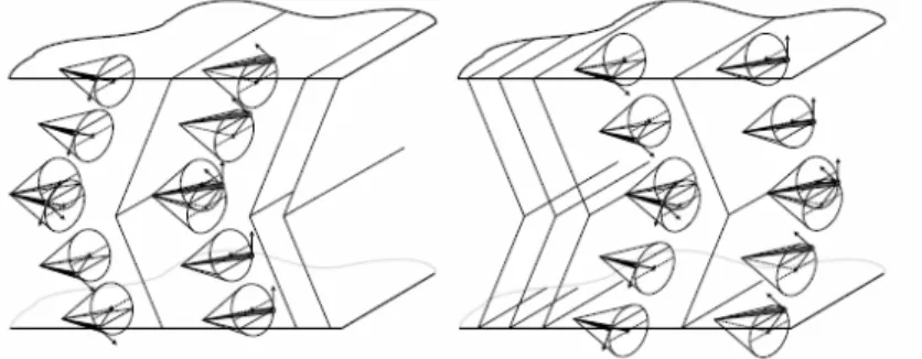 Figure 1-6 The two kind geometries of a chevron SSFLC cell structure applied with  external electric fields