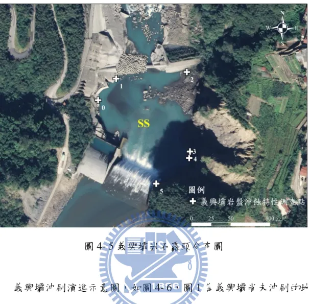 圖 4- 5 義興壩岩石露頭分布圖 