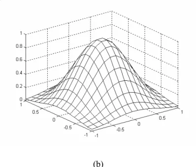 Fig 4.4 (a) The desired output of the function show in (4.10). (b) The resulting  approximation by SVFNN