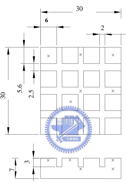 Fig 2.5 The details of the dimensions of the type-2 pin fin block. 