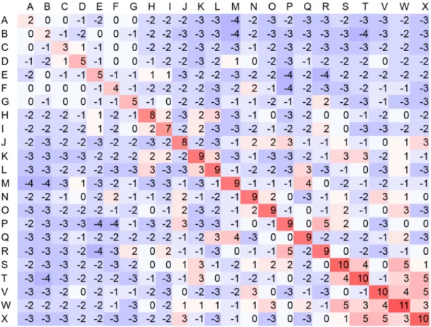 Figure 2-9.  第六次 iteration 所產生的類 BLOSUM 置換分數矩陣。 