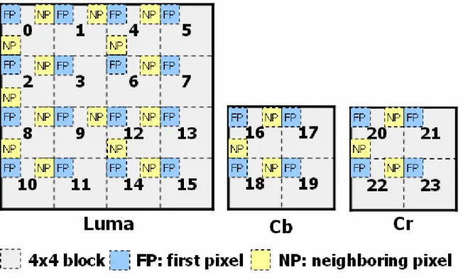 FIG. 8. The allocation of first pixels and neighboring pixels in a macroblock 