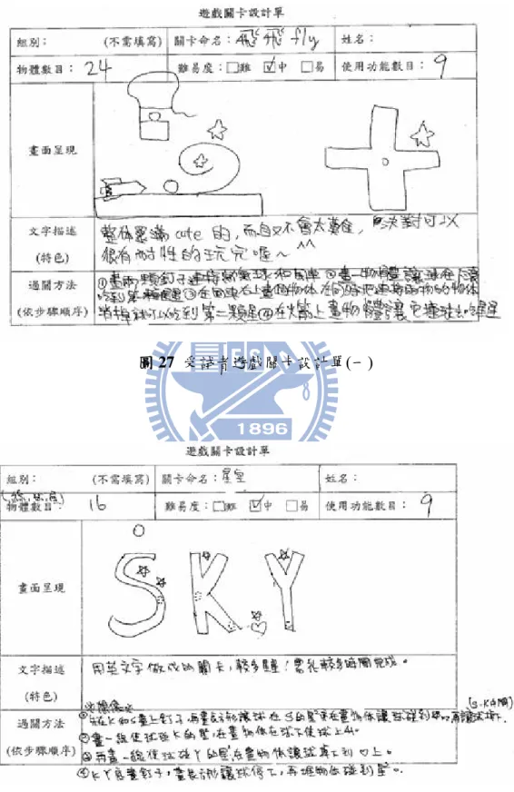 圖 27  受試者遊戲關卡設計單(一)