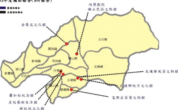 圖 2-3-3 新竹縣文化館民國 93 年分布圖  (資料來源:新竹縣文化局)