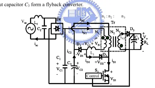 Figure 3.1 shows the proposed new flyback ac/dc converter with harmonic current  correction function and tight output regulation