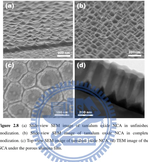 Figure  2.8  (a)  Slide-view  SEM  image  of  tantalum  oxide  NCA  in  unfinished  anodization