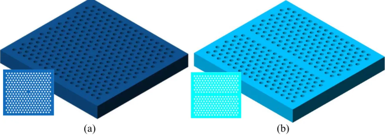 Figure 1.5: (a) A photonic crystal point defect is formed by single or more missing air holes