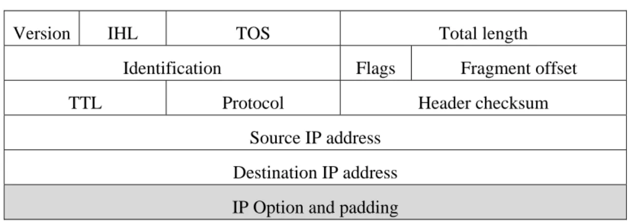 Table 1 Fields of IP header 