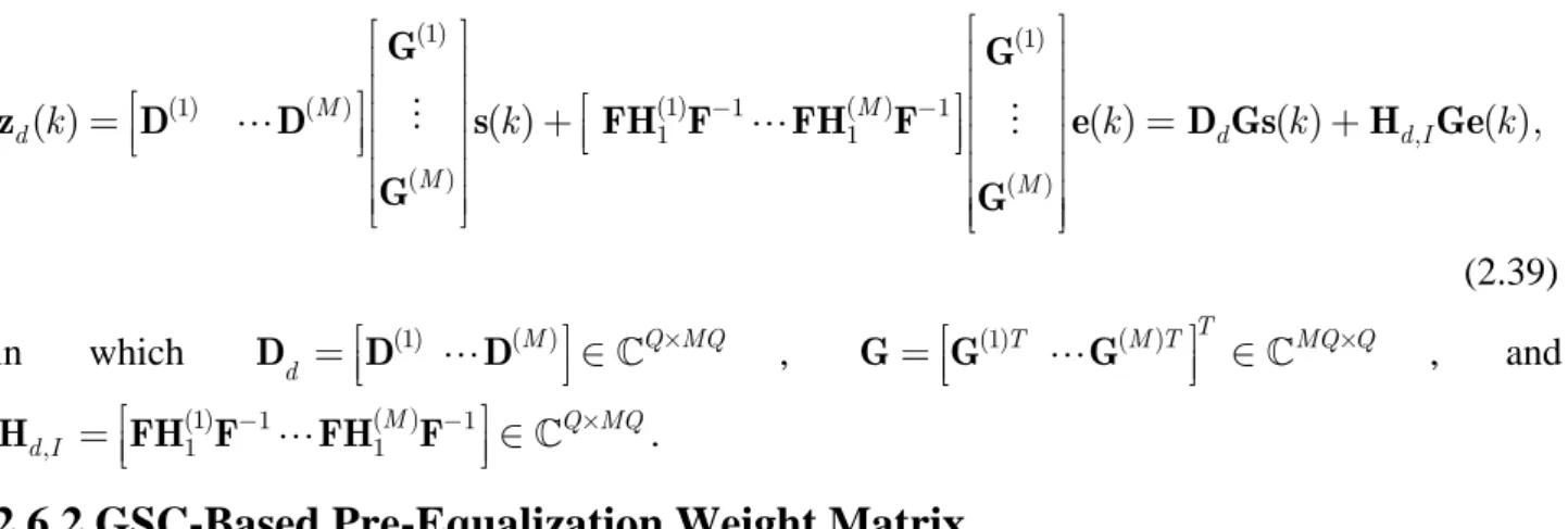 Figure 2.2. Illustration of (a) fully adaptive GSC pre-equalizer (b) partially adaptive GSC  pre-equalizer