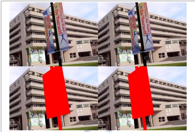 Figure 12: Input stereo images and user defined obstacle pixels (red pixels). 