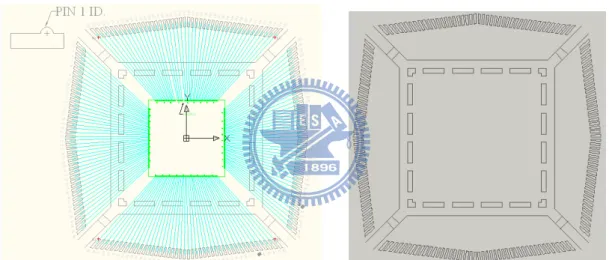 圖 3.6(a) L-A Leadframe CAD 模型  圖 3.6(b) L-A Leadframe  載板設計圖 