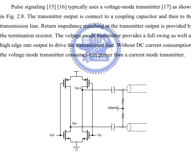 Fig. 2.6 (a) shows the AC coupled communication [12]. The transmitter (in chip  1) and the receiver (in chip 4) are connected to the data bus through an on-chip  coupling capacitor C c  at pad