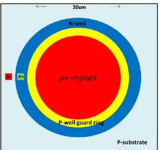 圖 3-2、CMOS 單光子崩潰二極體模擬結構(Plan view) 