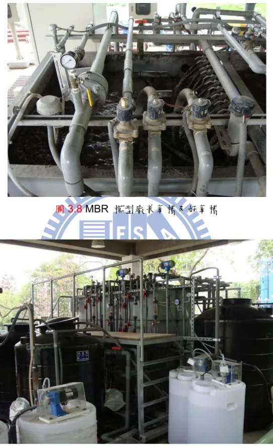 圖 3.9 MBR  模型廠進水儲存槽、緩衝槽及碳酸氫鈉藥槽 