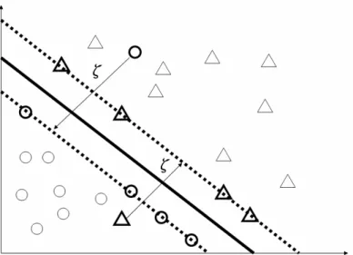 Figure 2-3 Linear separating hyperplane for the non-separable case. 