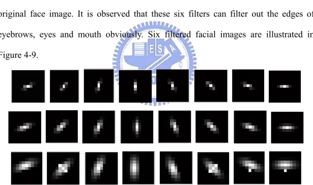 Figure 4-7 Different frequencies and orientations of Gabor wavelet filters 
