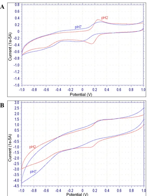 Figure 9. Cyclic voltammetry of 1 mM K 3  [ Fe(CN) 6 ] in pH 2.0 or pH 7.0 PBS. The cyclic 