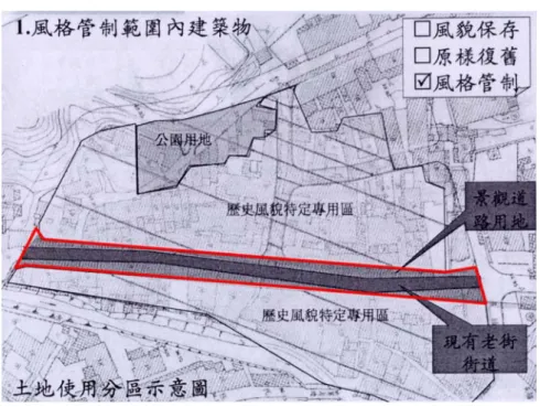 圖 1：變更三峽都市計畫土地使用分區示意圖  資料來源：台北縣政府住宅及城鄉發展局  1-4  研究方法與流程  1-4-1  研究方法      本研究探討的方式如下：  一、文獻回顧法：藉由相關理論與國外經驗的探討，強化本研究之觀念，作為本 研究之理論基礎。  二、歷史研究法：蒐集過去有關於三峽老街保存的報章、文獻資料，以瞭解事件 的因果或趨勢，有助於解釋現狀與預測未來。  三、專家訪談法：藉由公部門與私部門的專家訪談，驗證文獻資料的正確性，並 詢問未來的發展規劃。  四、問卷調查法：以問卷直接獲取當地