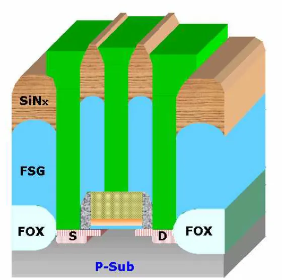 Fig. 2.3 Cross section of HfO 2 /SiON n-MOSFET with FSG  passivation layer. 